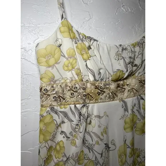 Necessary Objects floral beaded empire‎ waist sheer lined dress womens small y2k - Picture 3 of 10